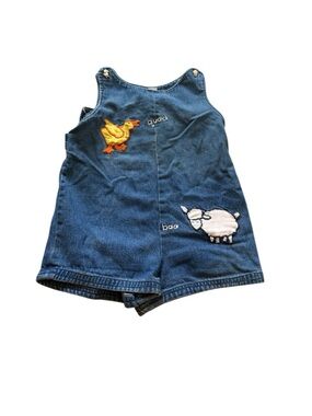 Vintage Handmade Baby Denim Romper Embroidered Ducks Cottagecore 12 18 Months